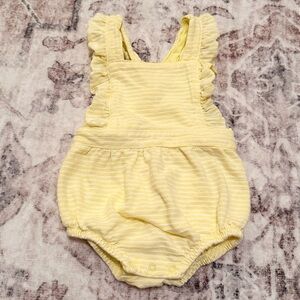 Cat & Jack 3-6M Light Lemon Yellow Striped Texture Apron Romper